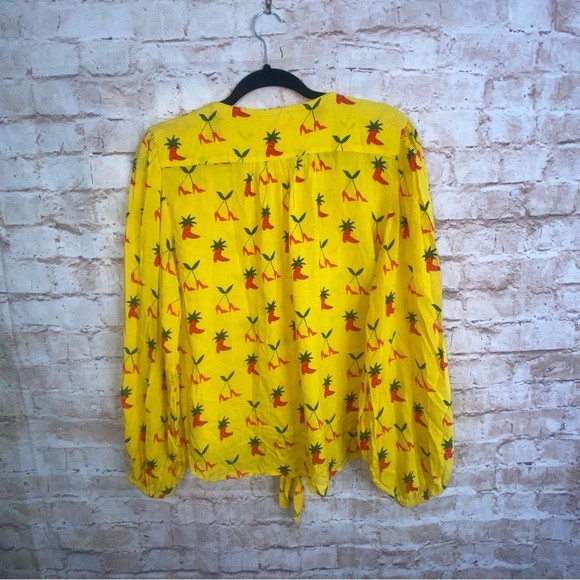 Anthropologie Kendra Dandy Dreamers Yellow Red Western Whimsy Blouse Size 10 - Picture 5 of 7